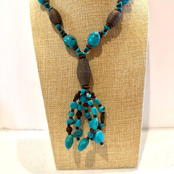 Coldwater Creek Boho Statement Necklace Faux Turquoise-dyed howlite stone lariat - Picture 7 of 13
